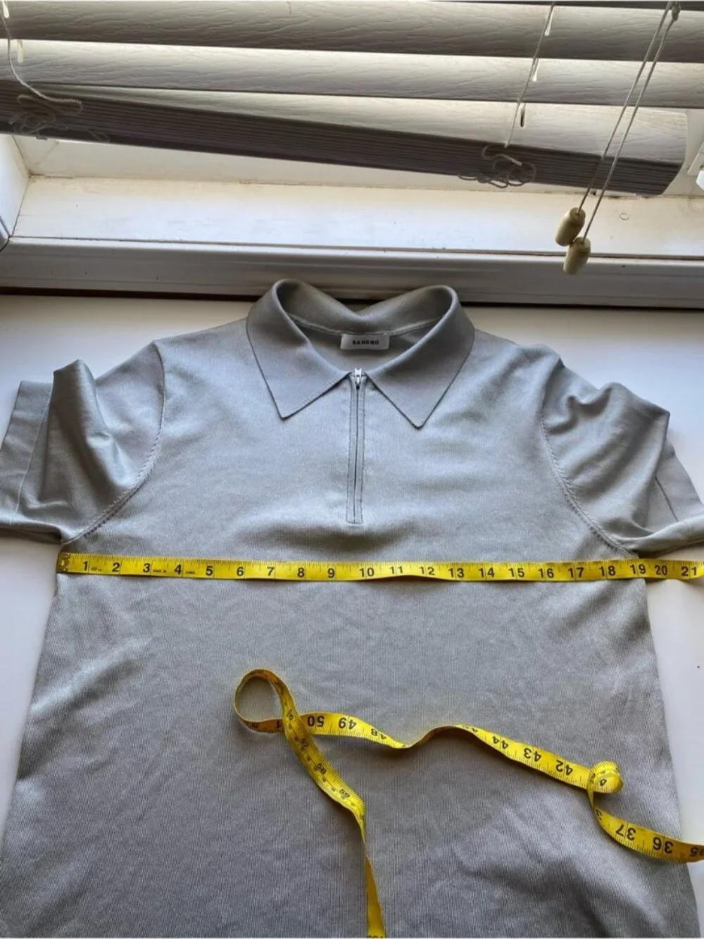 Sandro Paris Knit Zip Polo Shirt Men Medium Gray Acetate Blend Short Sleeve